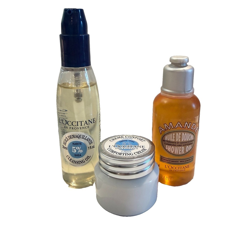 L'Occitane Travel Size Bundle Shea Cream Cleansing Oil Almond Shower Oil